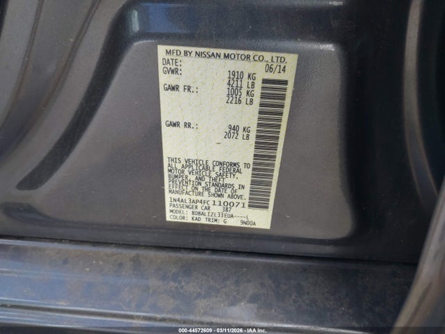 44572609 :رقم المزاد ، 1N4AL3AP4FC110071 vin ، 2015 Nissan Altima 2.5 Sv مزاد بيع