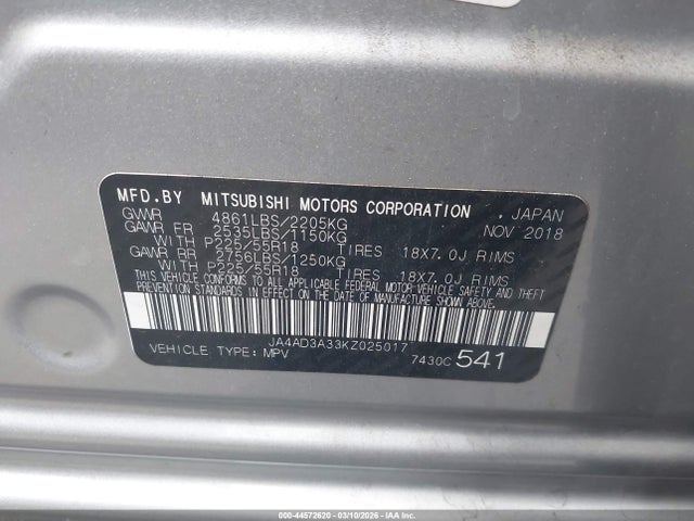 2019 MITSUBISHI OUTLANDER JA4AD3A33KZ025017 Photo 8