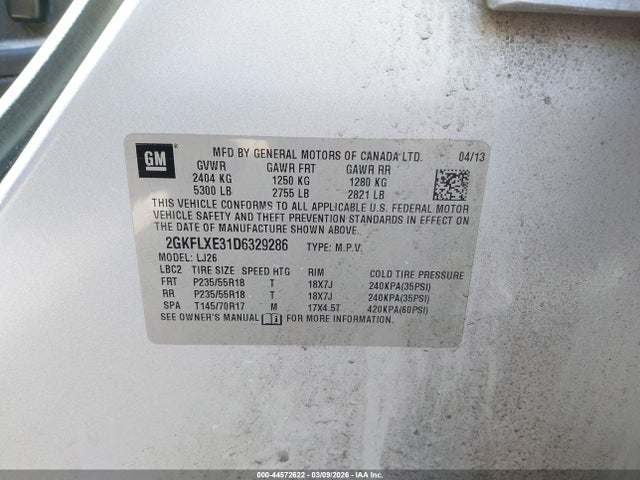 Aukcja sprzedaży 2013 Gmc Terrain Slt-2, vin: 2GKFLXE31D6329286, numer aukcji: 44572622