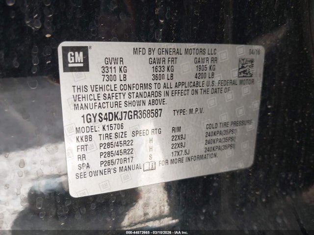 2016 Cadillac Escalade Platinum მანქანა იყიდება აუქციონზე, vin: 1GYS4DKJ7GR368587, აუქციონის ნომერი: 44572665
