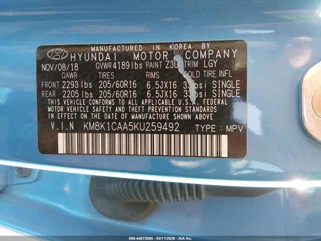 2019 HYUNDAI KONA KM8K1CAA5KU259492 Photo 8