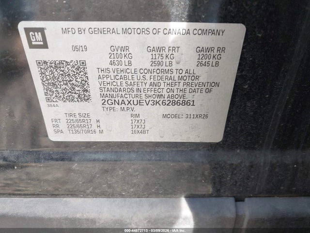 2GNAXUEV3K6286861 Chevrolet EQUINOX LT