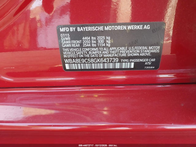 44572717 :رقم المزاد ، WBA8E9C58GK643739 vin ، 2016 Bmw 328i مزاد بيع