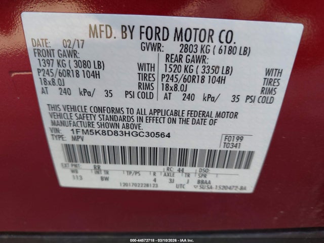 Продаж на аукціоні авто 2017 Ford Explorer Xlt, vin: 1FM5K8D83HGC30564, номер лоту: 44572718