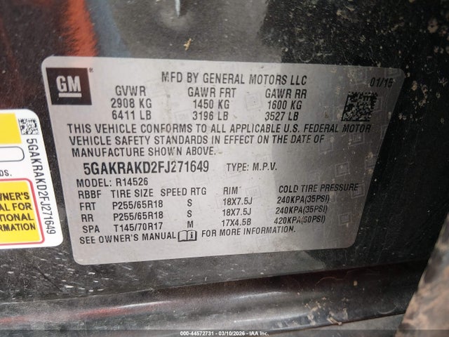 Aukcja sprzedaży 2015 Buick Enclave Convenience, vin: 5GAKRAKD2FJ271649, numer aukcji: 44572731