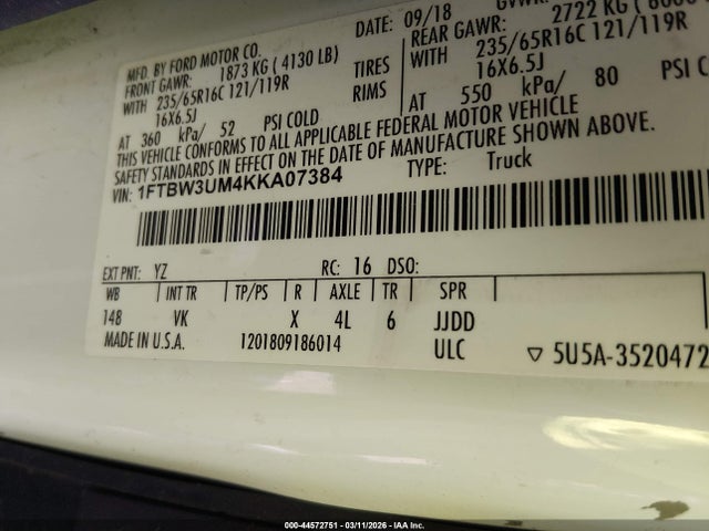 Aukcja sprzedaży 2019 Ford Transit-350, vin: 1FTBW3UM4KKA07384, numer aukcji: 44572751