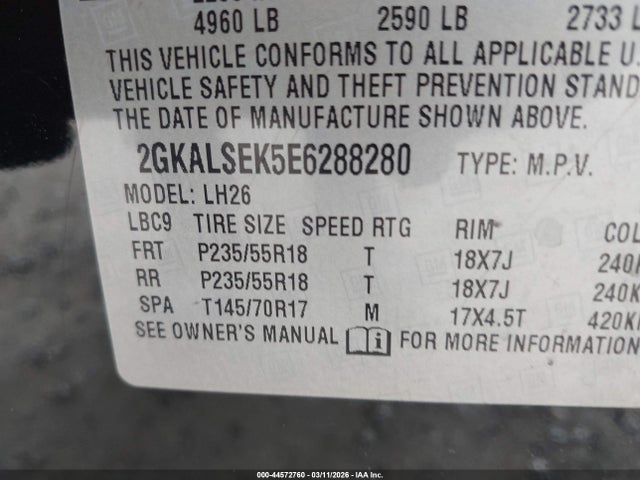 Auction sale of the 2014 Gmc Terrain Slt-1, vin: 2GKALSEK5E6288280, lot number: 44572760