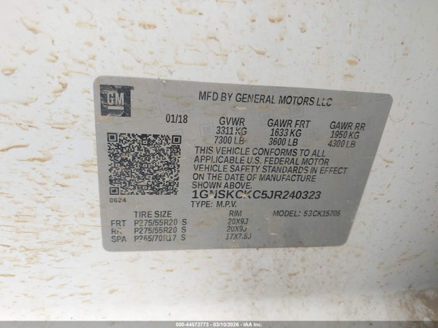 Aukcja sprzedaży 2018 Chevrolet Tahoe Premier, vin: 1GNSKCKC5JR240323, numer aukcji: 44572773