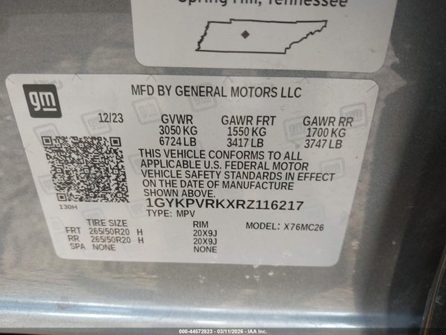 Продажа на аукционе авто 2024 Cadillac Lyriq Sport W/1sj, vin: 1GYKPVRKXRZ116217, номер лота: 44572823
