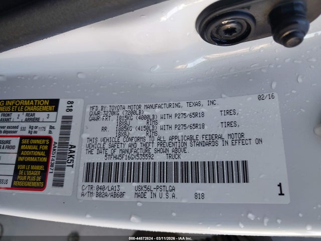 5TFHW5F16GX535592 Toyota Tundra Limited 5.7l V8