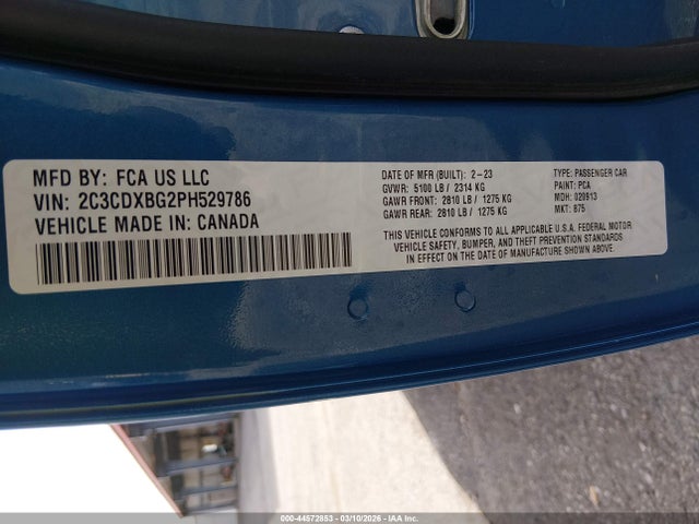 2023 Dodge Charger Sxt მანქანა იყიდება აუქციონზე, vin: 2C3CDXBG2PH529786, აუქციონის ნომერი: 44572853