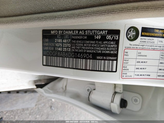 44572858 :رقم المزاد ، WDDGF8AB6DG146904 vin ، 2013 Mercedes-benz C 300 Sport 4matic مزاد بيع