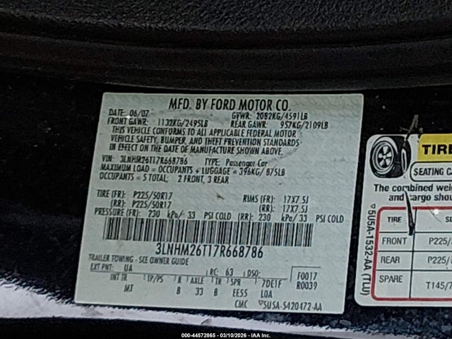 2007 LINCOLN MKZ 3LNHM26T17R668786 Photo 8