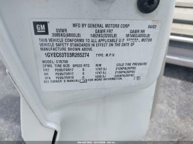 2003 CADILLAC ESCALADE 1GYEC63T03R265274 Photo 8