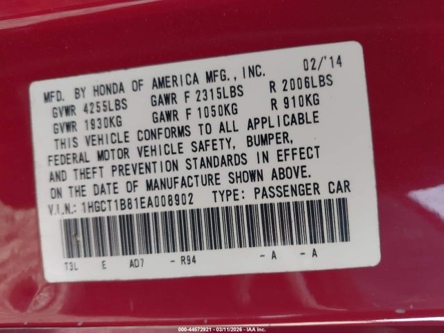 1HGCT1B81EA008902 Honda Accord Ex-l