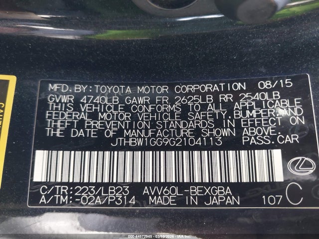 2016 LEXUS ES 300H JTHBW1GG9G2104113 Photo 8