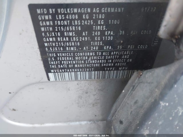 Продажа на аукционе авто 2017 Volkswagen Tiguan 2.0t/2.0t S, vin: WVGAV7AXXHK022917, номер лота: 44572986
