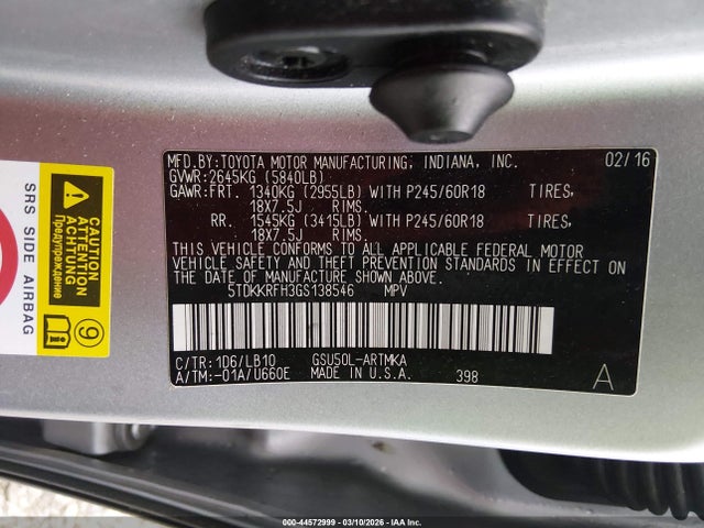 5TDKKRFH3GS138546 Toyota Highlander Xle V6