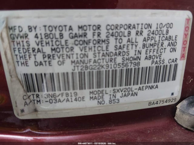 2001 TOYOTA CAMRY JT2BG22K910556798 Photo 8