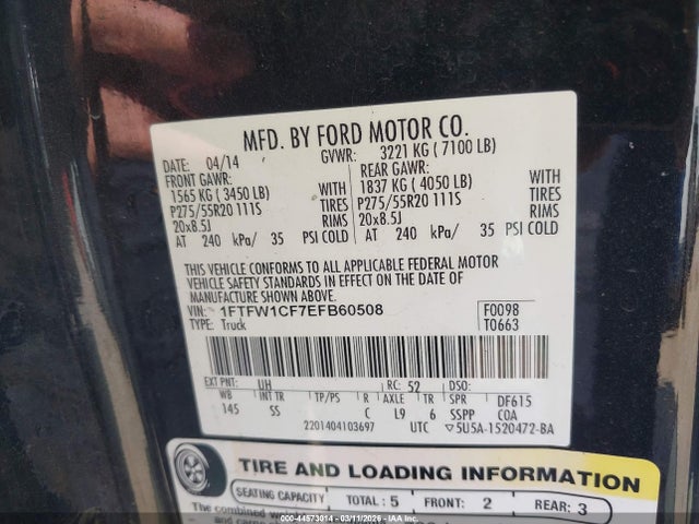Aukcja sprzedaży 2014 Ford F-150 Stx, vin: 1FTFW1CF7EFB60508, numer aukcji: 44573014
