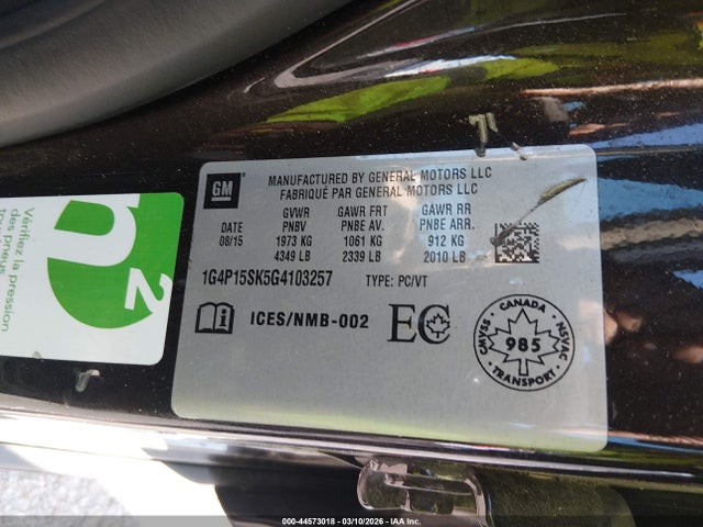 Продаж на аукціоні авто 2016 Buick Verano, vin: 1G4P15SK5G4103257, номер лоту: 44573018