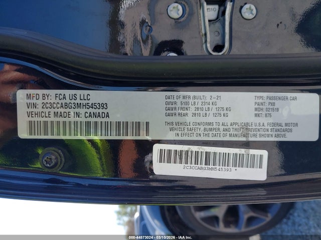 Продаж на аукціоні авто 2021 Chrysler 300 300s, vin: 2C3CCABG3MH545393, номер лоту: 44573024