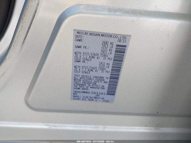 44573034 :رقم المزاد ، 5N1AL0MM8EC505505 vin ، 2014 Infiniti Qx60 مزاد بيع