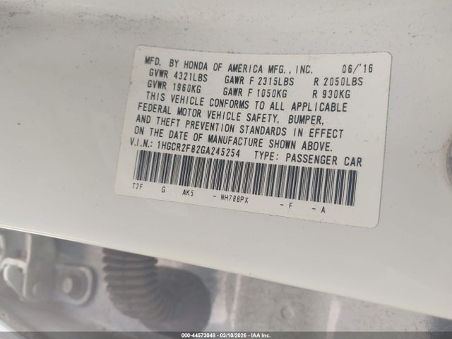 1HGCR2F82GA245254 Honda Accord Ex-l