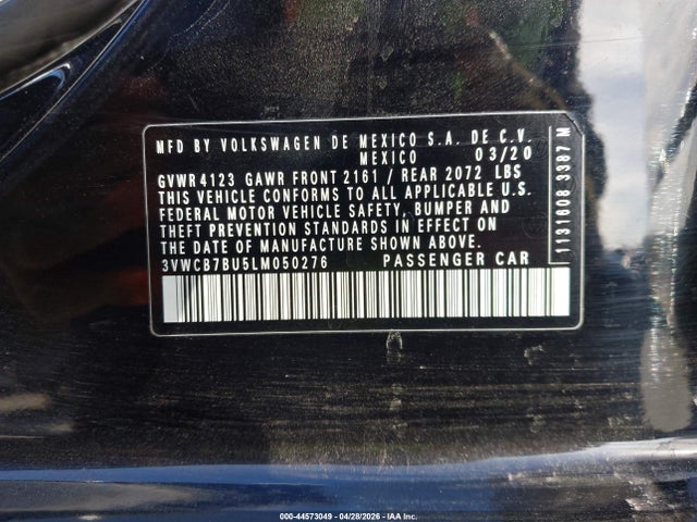 44573049 :رقم المزاد ، 3VWCB7BU5LM050276 vin ، 2020 Volkswagen Jetta 1.4t R-line/1.4t S/1.4t Se مزاد بيع
