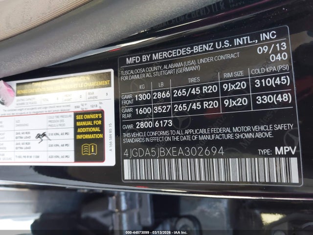 Продаж на аукціоні авто 2014 Mercedes-benz Ml 350, vin: 4JGDA5JBXEA302694, номер лоту: 44573099