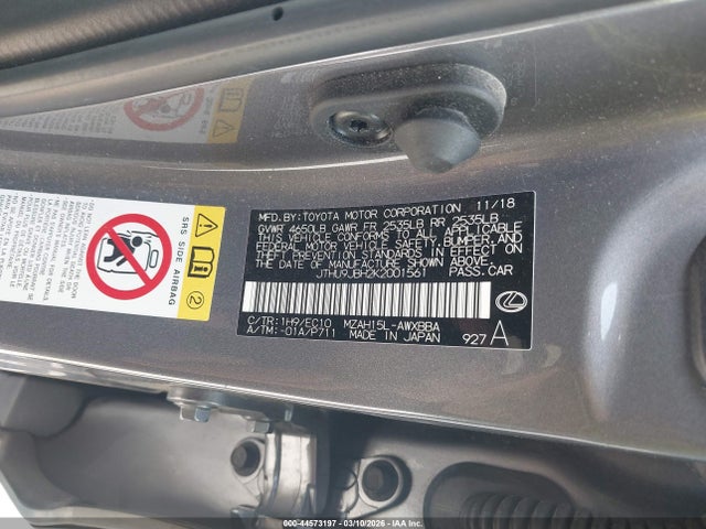 44573197 :رقم المزاد ، JTHU9JBH2K2001561 vin ، 2019 Lexus Ux 250h مزاد بيع