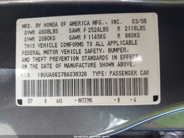 2008 ACURA TL 19UUA66278A038326 Photo 8