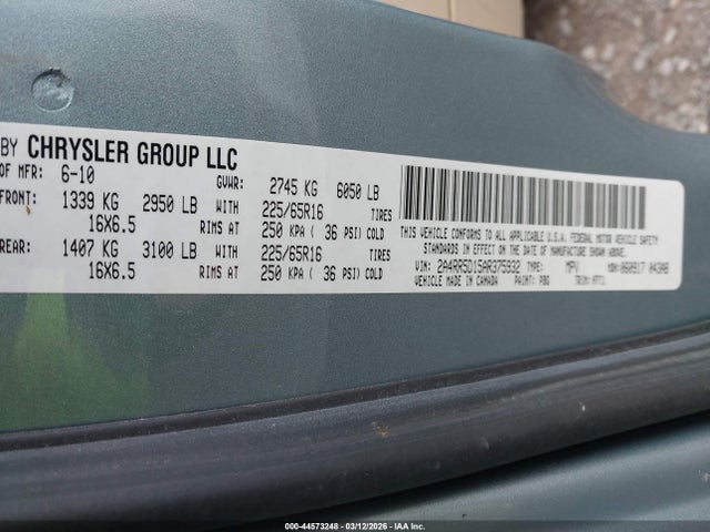 2010 Chrysler Town & Country Touring მანქანა იყიდება აუქციონზე, vin: 2A4RR5D15AR375932, აუქციონის ნომერი: 44573248