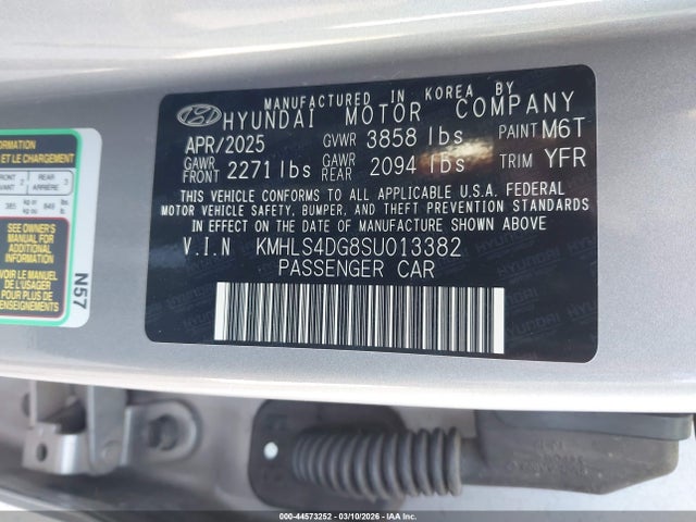 Aukcja sprzedaży 2025 Hyundai Elantra Sel Convenience, vin: KMHLS4DG8SU013382, numer aukcji: 44573252
