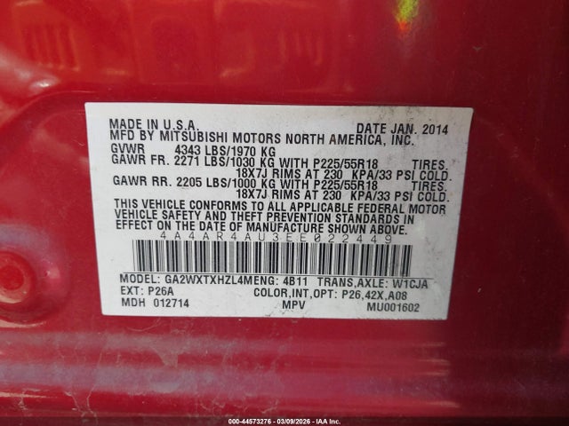 2014 MITSUBISHI OUTLANDER SPORT 4A4AR4AU3EE022449 Photo 8