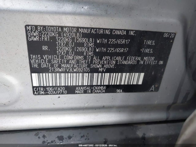 2T3RWRFV3LW092105 Toyota Rav4 Hybrid Xle