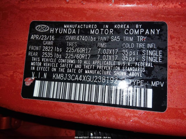 Hyundai TUCSON SE 2016 KM8J3CA4XGU238192 Image 9