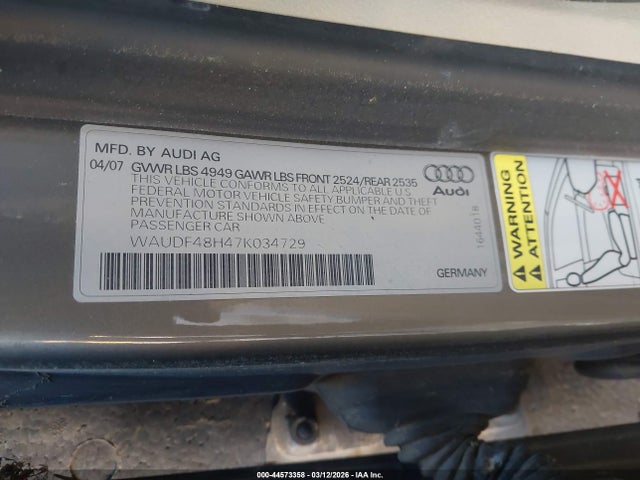 Aukcja sprzedaży 2007 Audi A4 2.0t, vin: WAUDF48H47K034729, numer aukcji: 44573358