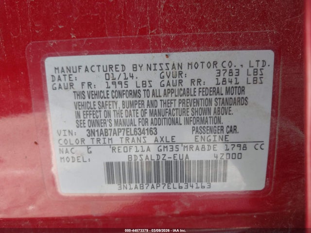Nissan SENTRA SV 2014 3N1AB7AP7EL634163 Image 9