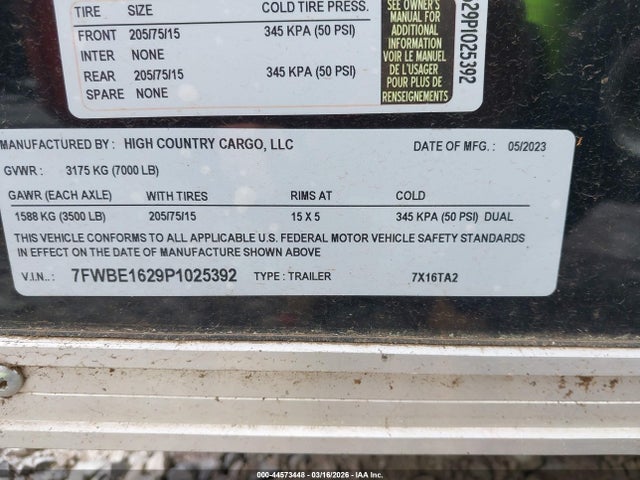 44573448 :رقم المزاد ، 7FWBE1629P1025392 vin ، 2023 Utility Utility مزاد بيع