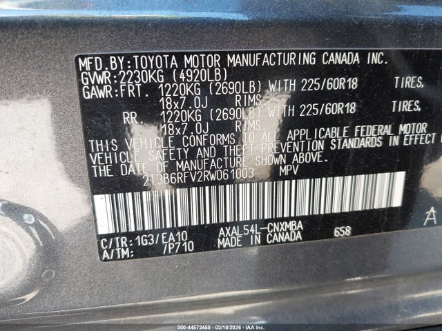 2T3B6RFV2RW061003 Toyota Rav4 Hybrid Xle Premium