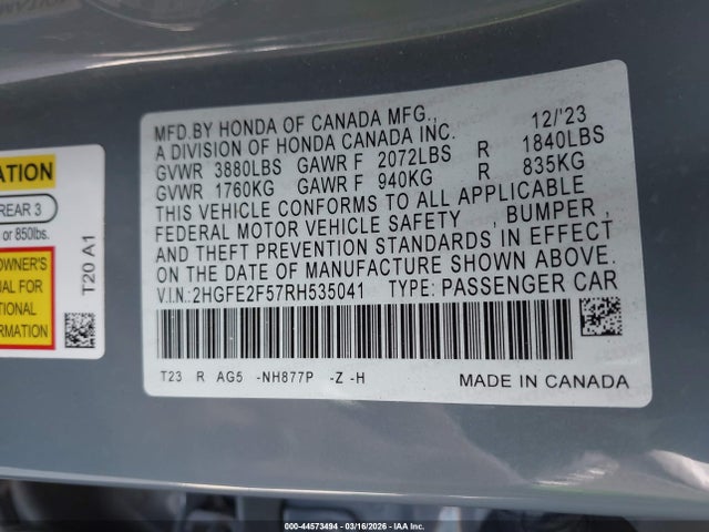 Honda Civic Sport 2024 2HGFE2F57RH535041 Image 9