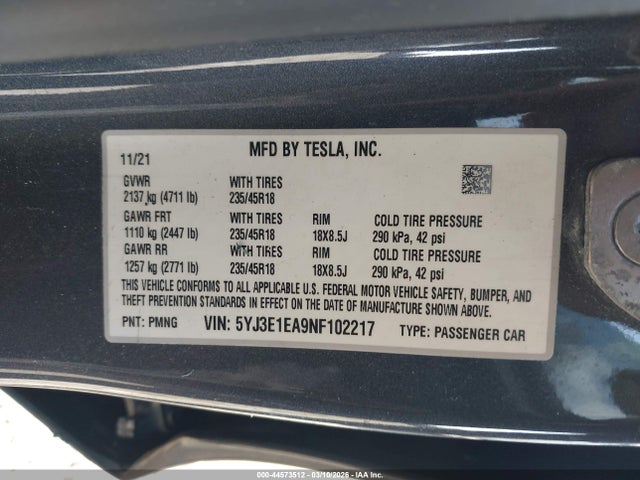 2022 TESLA MODEL 3 5YJ3E1EA9NF102217 Photo 8