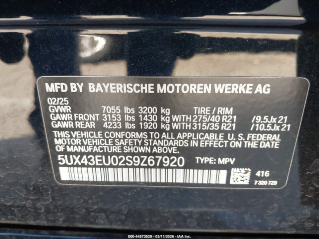 Продаж на аукціоні авто 2025 Bmw X5 Phev Xdrive50e, vin: 5UX43EU02S9Z67920, номер лоту: 44573529