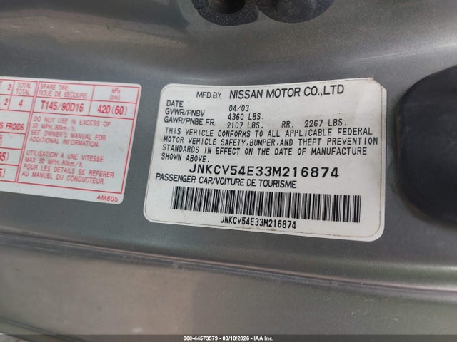 Aukcja sprzedaży 2003 Infiniti G35 Base W/leather, vin: JNKCV54E33M216874, numer aukcji: 44573579