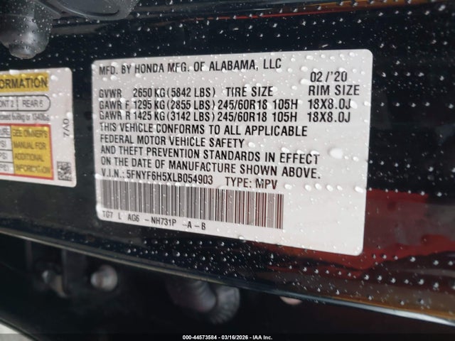 Honda Pilot Ex-l 2020 5FNYF6H5XLB054903 Image 9
