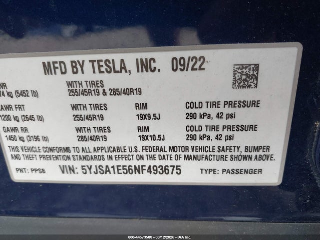 2022 TESLA MODEL S 5YJSA1E56NF493675 Photo 8
