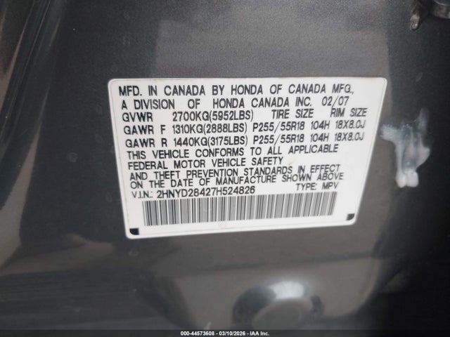 Продаж на аукціоні авто 2007 Acura Mdx Technology Package, vin: 2HNYD28427H524826, номер лоту: 44573608