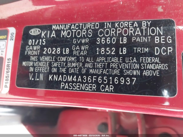 KIA RIO LX 2015 KNADM4A36F6516937 Image 9