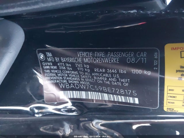 Продаж на аукціоні авто 2011 Bmw 328i, vin: WBADW7C59BE728175, номер лоту: 44573662